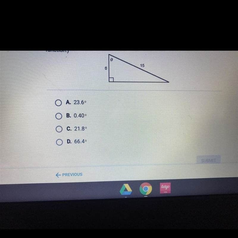 What is the angle o in the triangle below? (Hint: Use an inverse trigonometric function-example-1