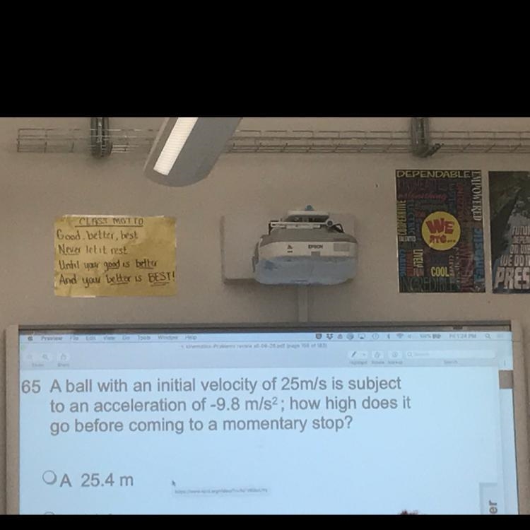 A ball with an initial velocity of 25 m/s is subject to an acceleration of -9.8m/s-example-1