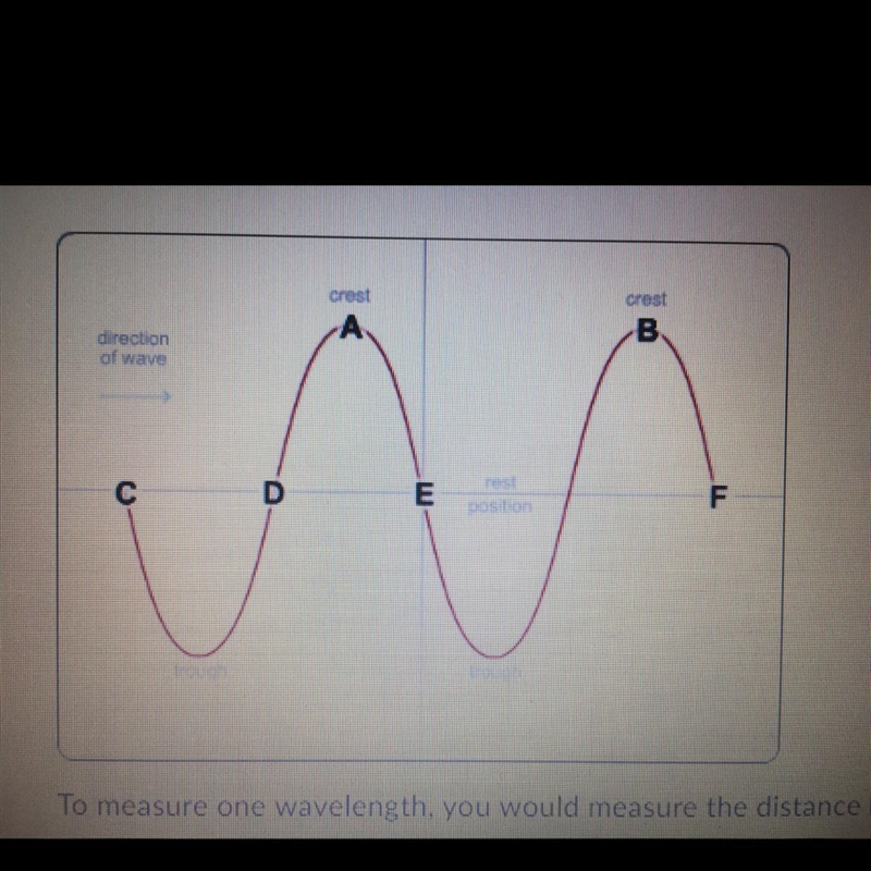 To measure one wavelength, you would measure the distance between D and B A and B-example-1