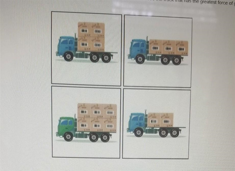 these four trucks are identical each box loaded on the truck has the same mass choose-example-1