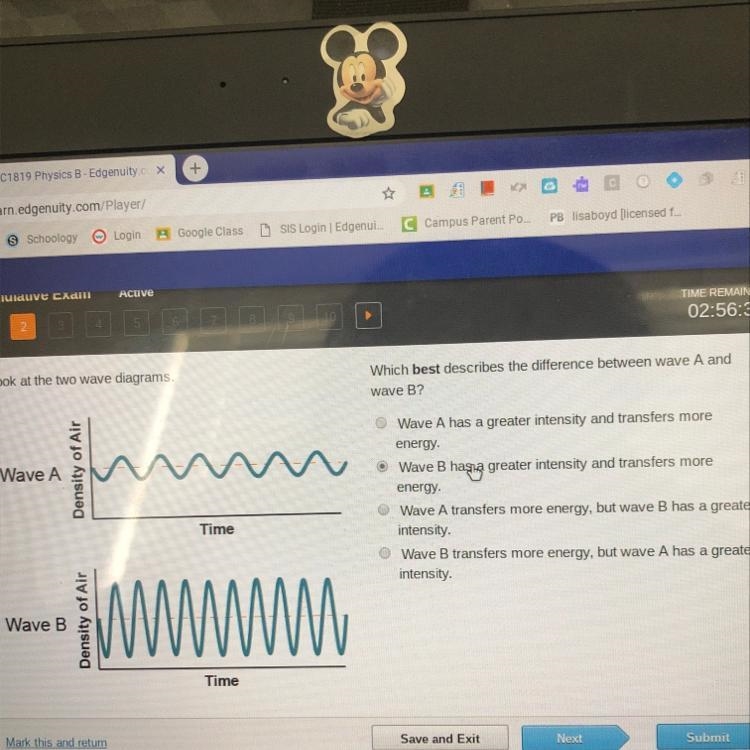 Look at the two wave diagram.Which best describes the difference between wave A and-example-1