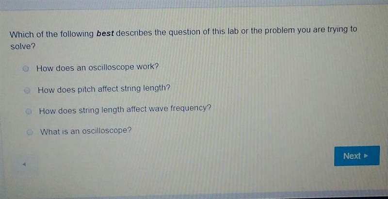 which of the following best describes the question of this lab or the problem you-example-1