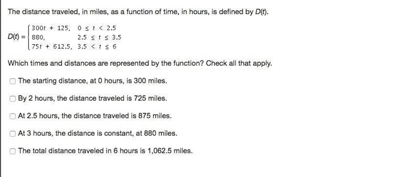 The function D(t) defines a traveler’s distance from home, in miles, as a function-example-1