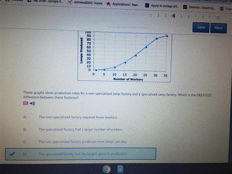 These graphs show production rates for a non-specialized lamp factory and a specialized-example-1