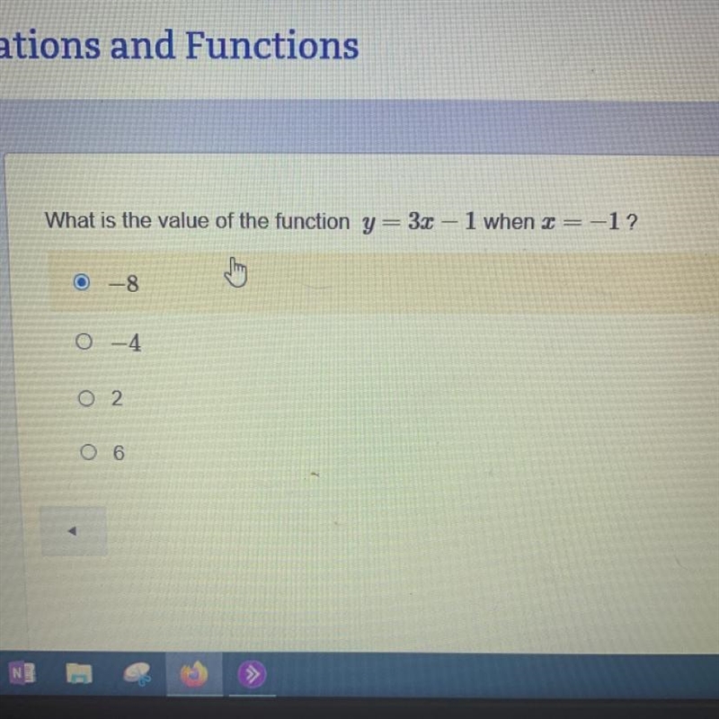 What is the value of the function y=32 – 1 when 2 =-1?-example-1