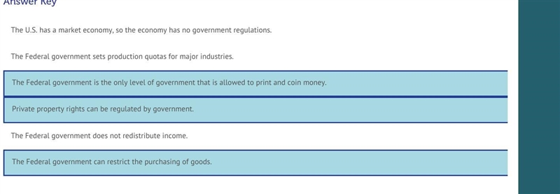 Choose the items that CORRECTLY describe government regulation in the United States-example-1