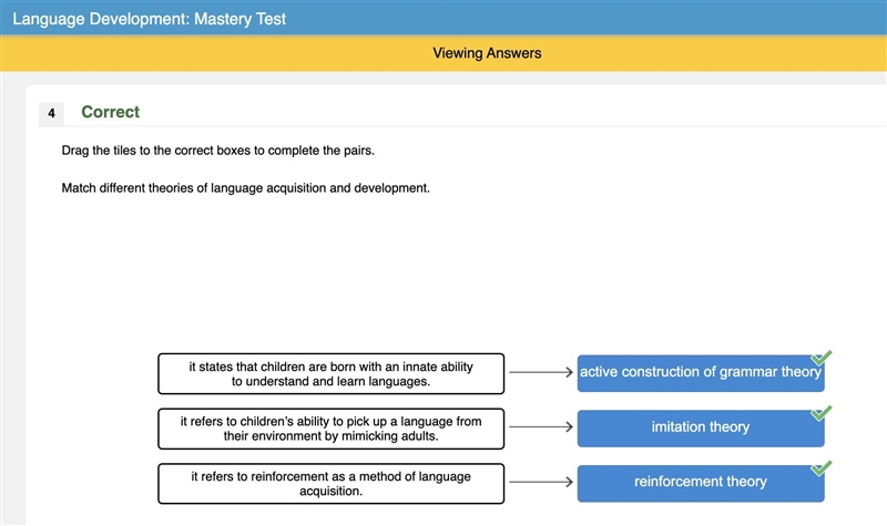 Match the numbers to the letters Match different theories of language acquisition-example-1