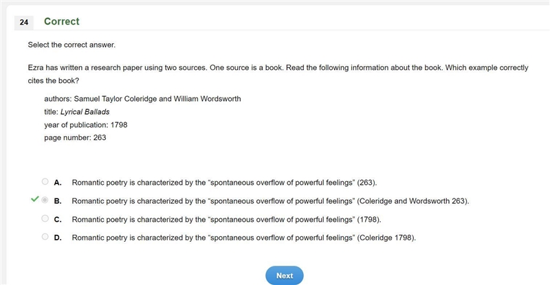 Choose the correct citation for a book with an author: Wordsworth stated that romantic-example-1