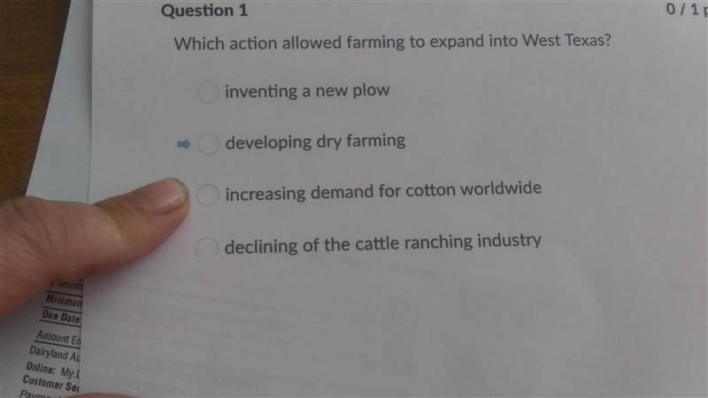 Which action allowed farming to be expand into west texas? A inventing a new plow-example-1