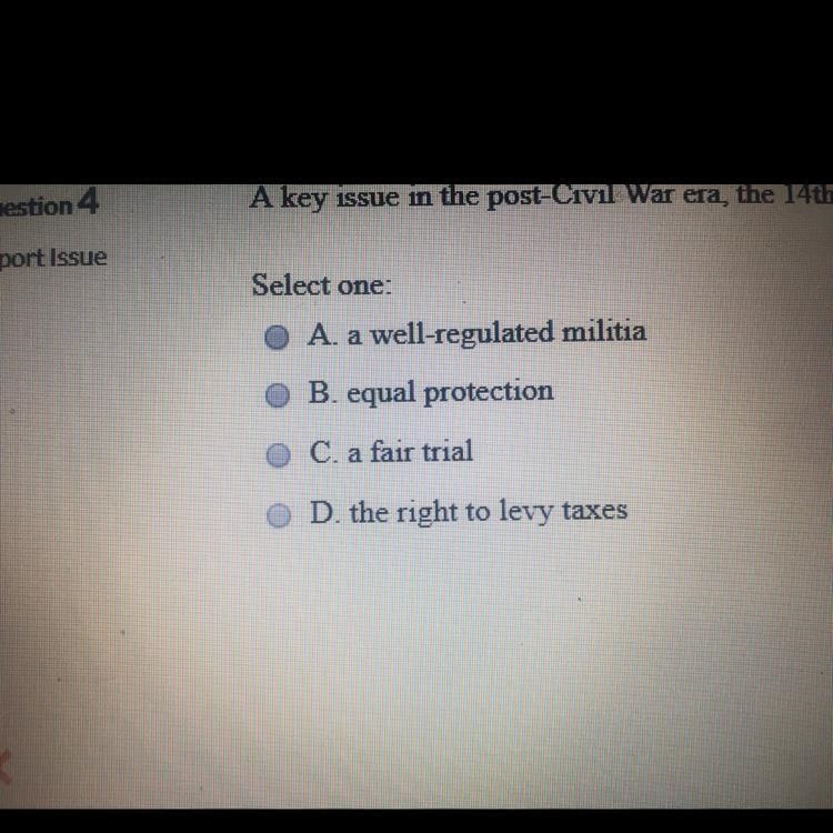 A key issue in the post-Civil era the 14th Amendment guarantees which of the selections-example-1