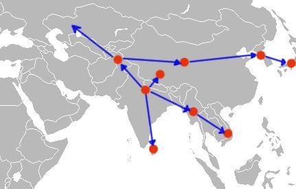 This map shows the spread of Buddhism. Based on the information in this map, which-example-1