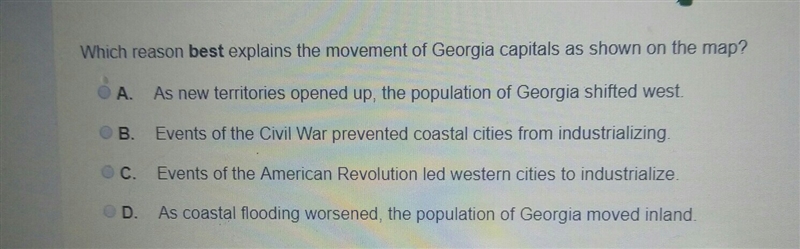 Which reason best explains the movement of Georgia capitals as shown on the map-example-1