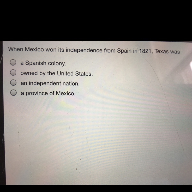 When Mexico won it independence from Spain in 1821, Texas was?-example-1