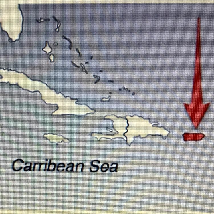 What island in the Caribbean Sea is labeled here? A) Haiti B) Jamaica C) Puerto Rico-example-1