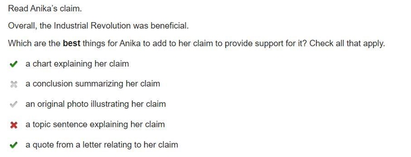 Read Anika's claim. Overall, the Industrial Revolution was beneficial Which are the-example-1