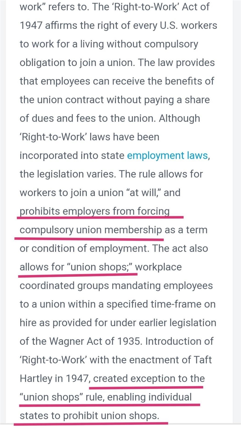 Today, some states have right-to-work laws, which __________________________ Question-example-1