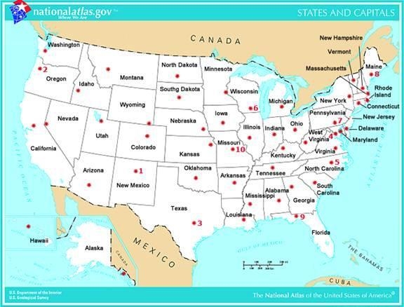 (01.01 LC) Map of the United States labeled with state names and either stars or numbers-example-1