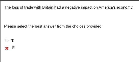 Is it true or false The loss of trade with Britain had a negative impact on America-example-1