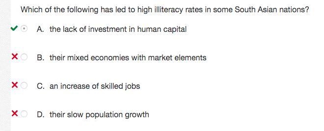 Which of the following has led to high illiteracy rates in some South Asian nations-example-1