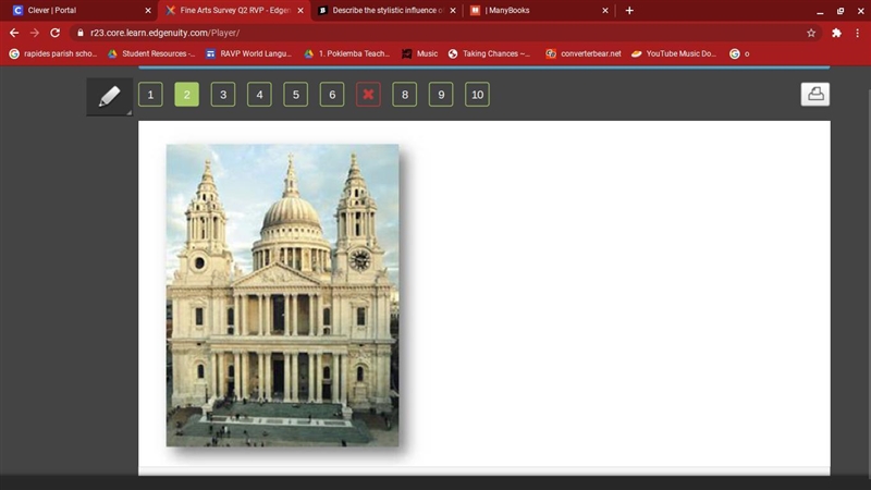 Describe the stylistic influence of the church seen above.-example-2