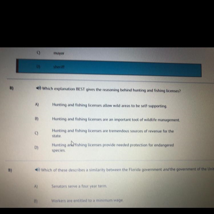 Which explanation best gives the reasoning behind hunting and fishing license-example-1