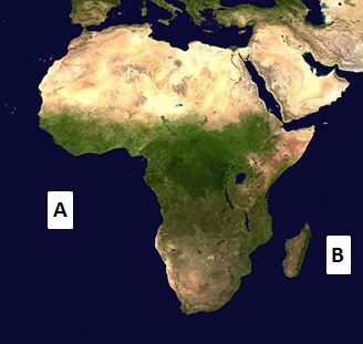 On the map above, what is the name of the island to the west of Letter B?-example-1