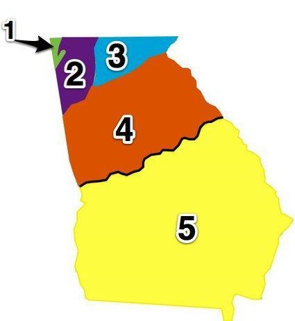 When traveling from Region 1 to Region 4, a person would be MOST likely to travel-example-1