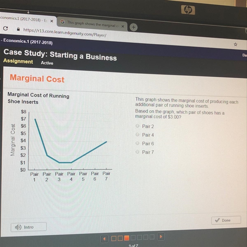 Based on the graph, which pair of shoes has a marginal cost of $3.00-example-1