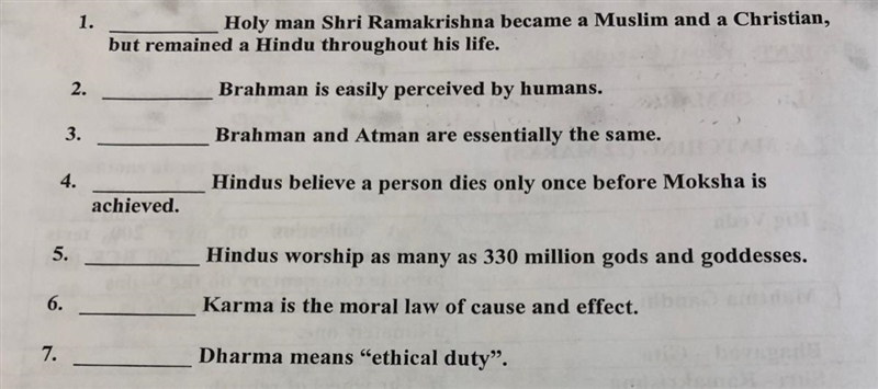 Does anyone know about Hinduism and these questions are true and false pls help!-example-1