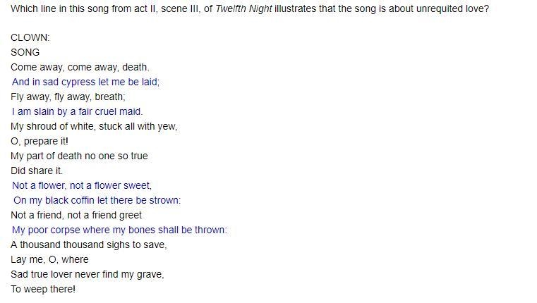 Which line in this song from act II, scene III, of Twelfth Night illustrates that-example-1