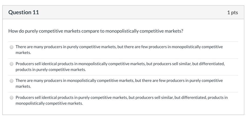 How do purely competitive markets compare to monopolistically competitive markets-example-1