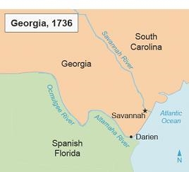 This map shows Georgia in 1736. What strategic value did Darien provide Georgia? It-example-1