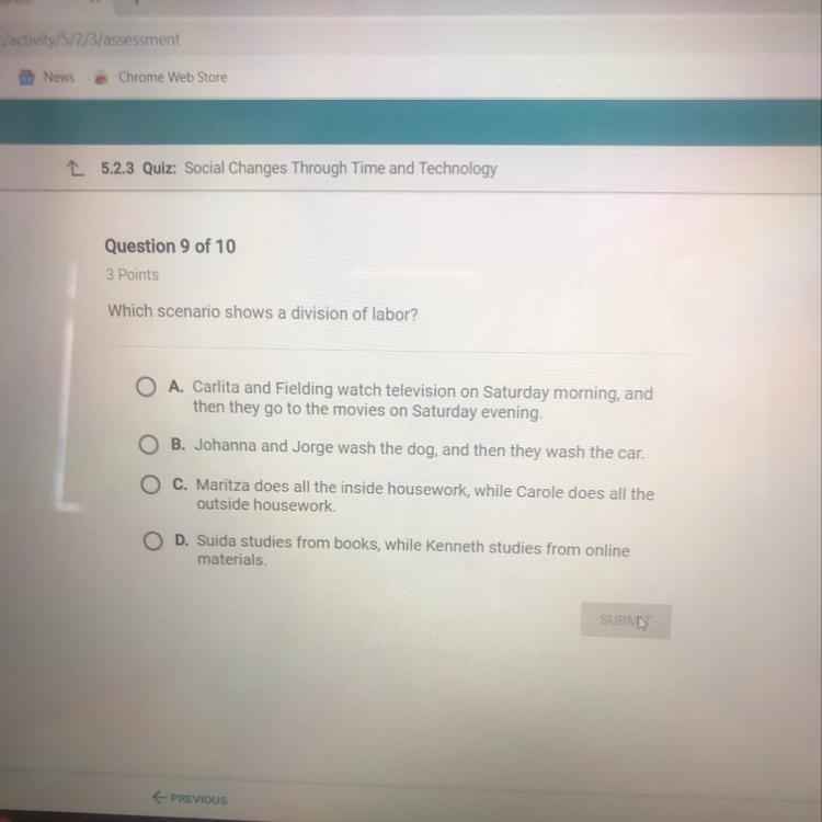 Which scenario shows a division of labor?-example-1