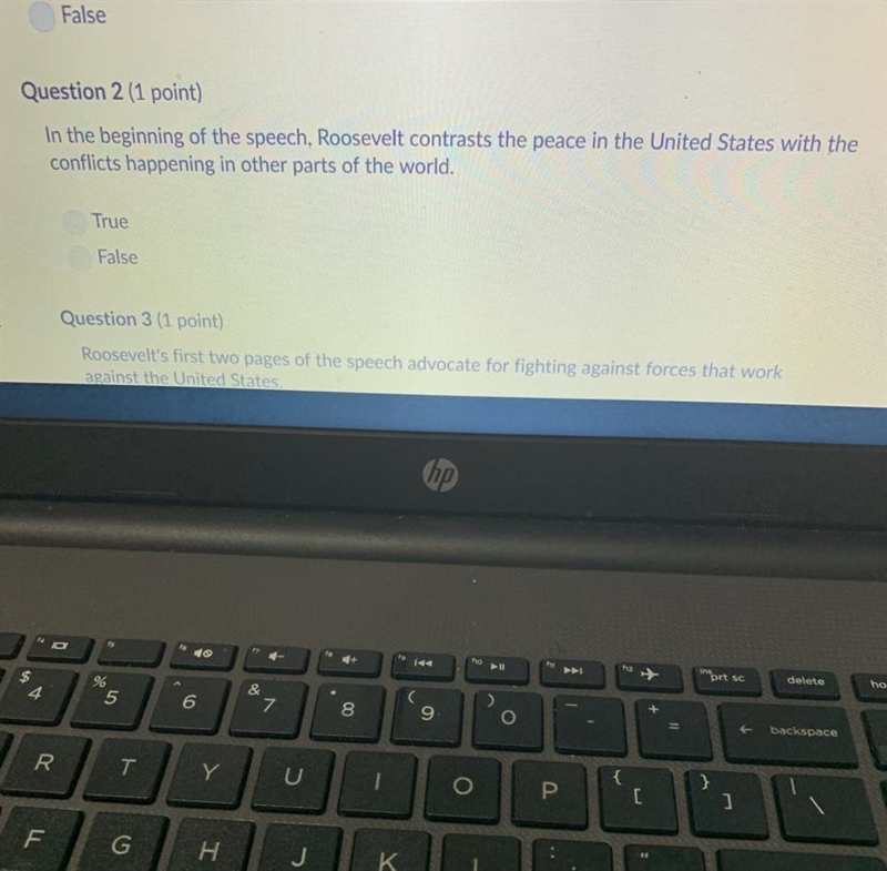 In the beginning of the speech l, Roosevelt contrasts the peace in the United states-example-1