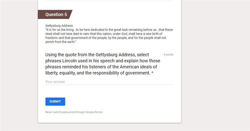 Using the quote from the Gettysburg Address, select phrases Lincoln used in his speech-example-1