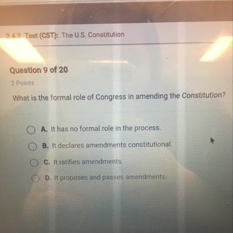 What is the formal role of Congress on amending the constitution-example-1