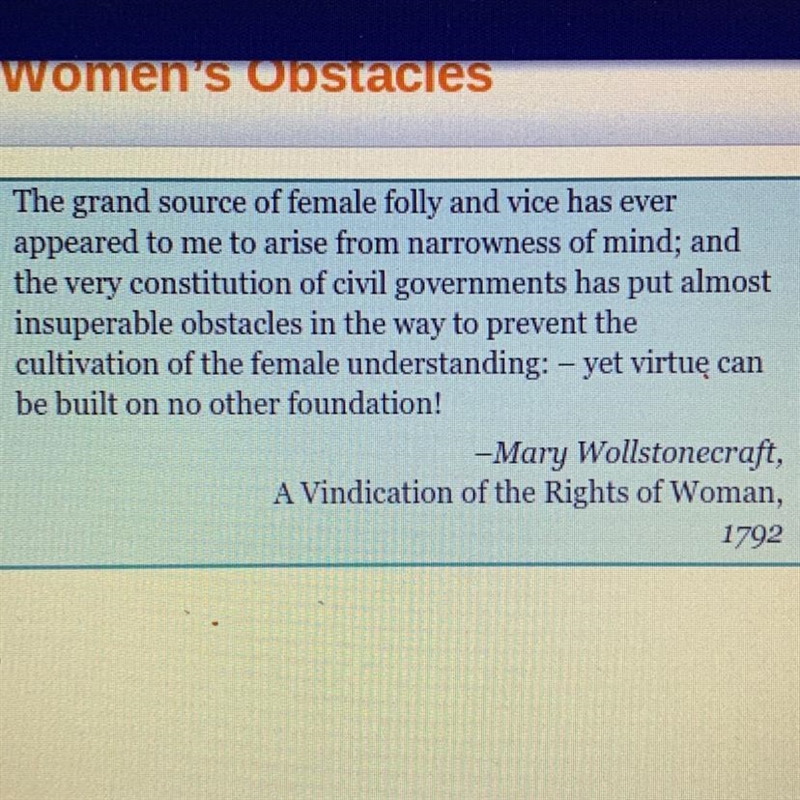 In this passage, what does Wollstonecraft blame for some of the problems women face-example-1