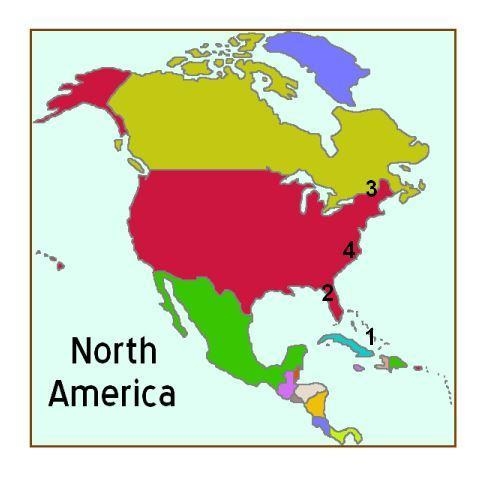 Which number on the map represents Christopher Columbus finding San Salvador? A #2 B-example-1