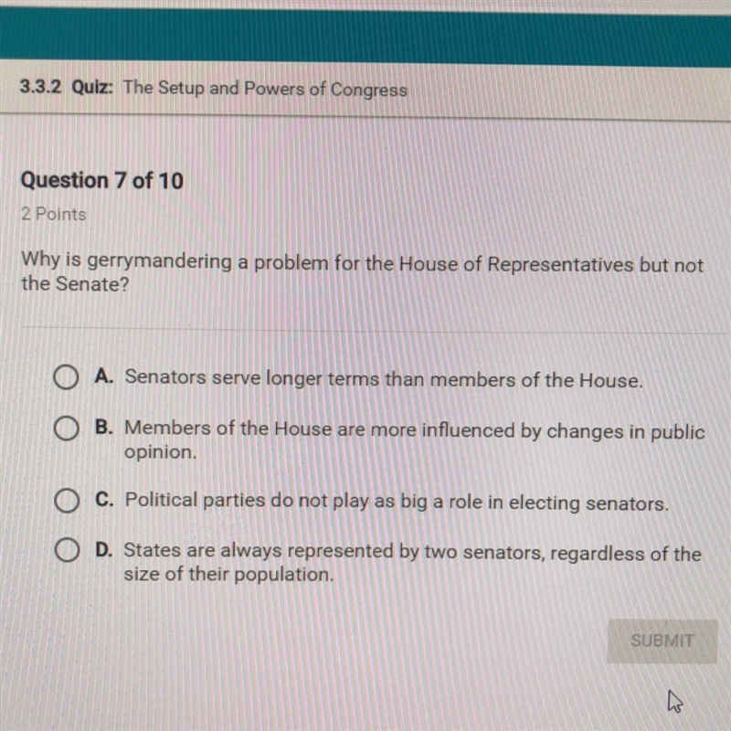 Why is gerrymandered a problem for the House of Representatives but not the senate-example-1