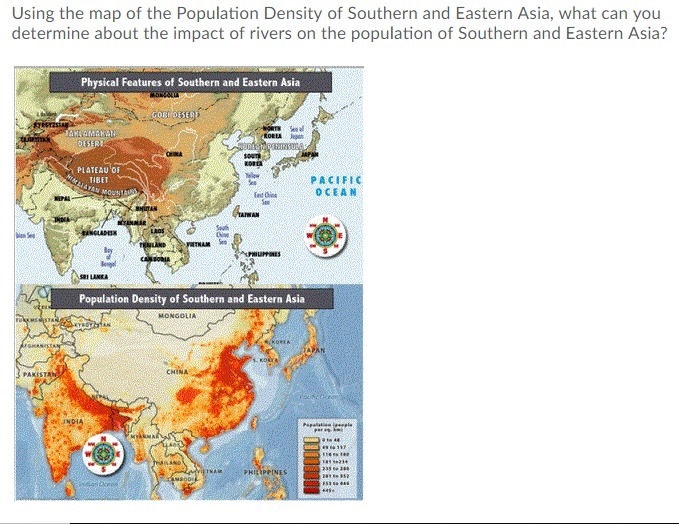 Using the map of the Population Density of Southern and Eastern Asia, what can you-example-1