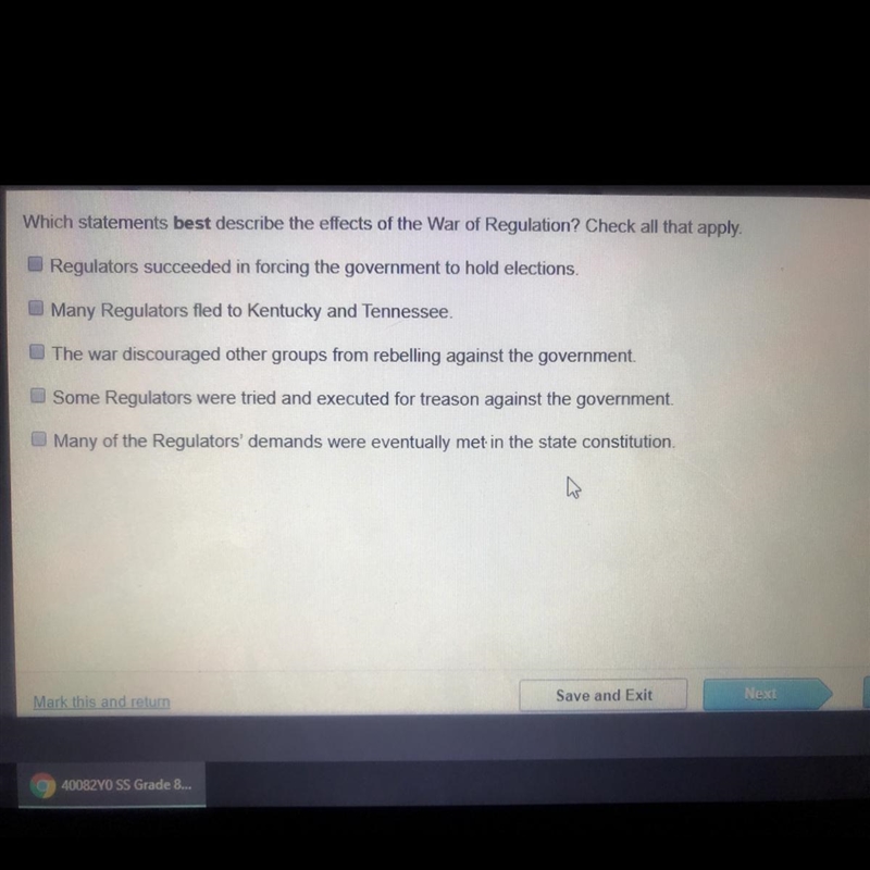 ( Pleaseee hurry ! ) Which statements best describe the effects of the war of regulation-example-1