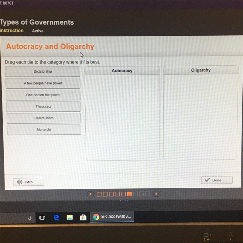 Drag each tile to the category where it fits best. Autocracy Oligarchy Dictatorship-example-1