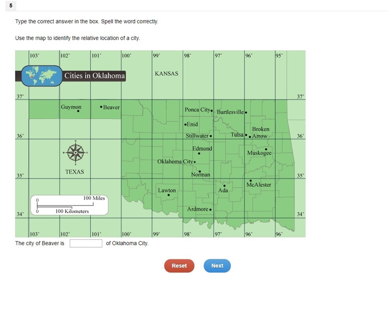 Use the map to identify the relative location of a city.-example-1