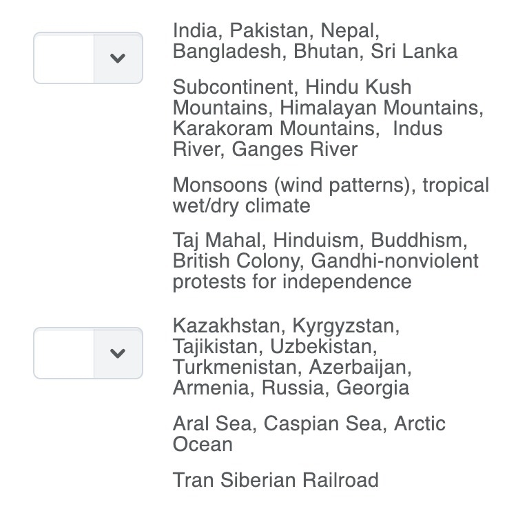 Match the region of Asia with the description.-example-2