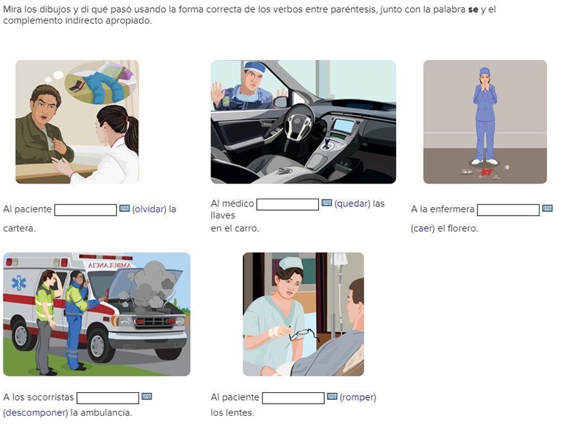 Mira los dibujos y di qué pasó usando la forma correcta de los verbos entre paréntesis-example-1