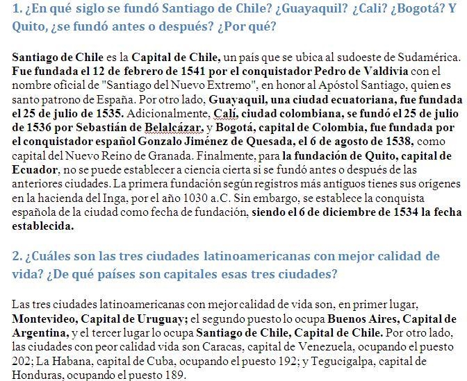 ¿En qué siglo se fundó Santiago de Chile? ¿Guayaquil? ¿Cali? ¿Bogotá? Y Quito , ¿se-example-1