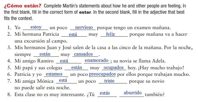 ¿Cómo están?Drop down Activity Textbook InstructionsComplete Martín's statements about-example-2