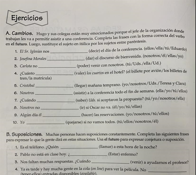 Please help me with Spanish :( We are doing “Futuro Simple”-example-1