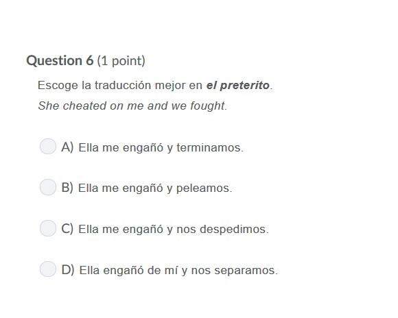 PLEASE HELP ASAP!!! CORRECT ANSWERS ONLY PLEASE!!! Escoge la traducción mejor en el-example-1