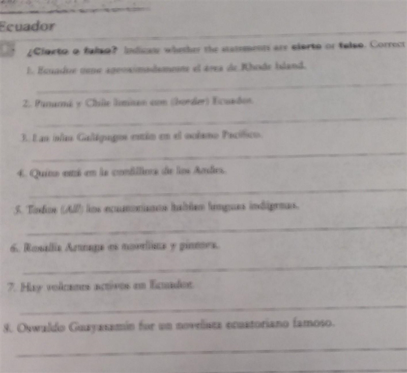 Vhl leccion 3 panorama ecuador true or false if false correct it 1. Ecuador tiene-example-1